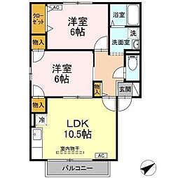ＴＭＫホープI　T棟 2階2LDKの間取り