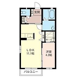 東武伊勢崎線 太田駅 徒歩22分の賃貸アパート 2階1LDKの間取り