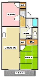 プレミールハイツ弐番館 1階2LDKの間取り