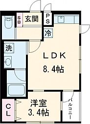 ムーンリバー 3階1LDKの間取り