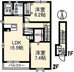 ソレイユコート築山新町 2階2LDKの間取り
