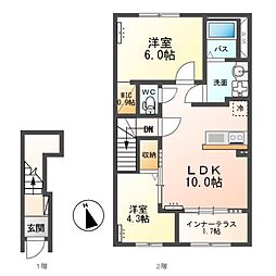 （仮）東牛谷新築アパート 2階2LDKの間取り