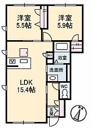 メイソン　ブランシュ　Ａ棟 1階2LDKの間取り