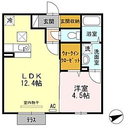 ラフィネ新開 1階1LDKの間取り