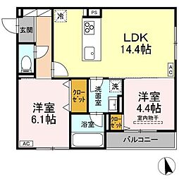 D-residence引野 1階2LDKの間取り