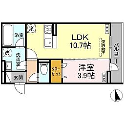 D-residence引野 2階1LDKの間取り