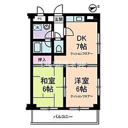 フォーレスト嶋崎 3階2DKの間取り