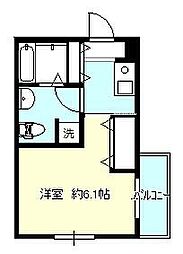 セレステ鶴瀬 2階1Kの間取り