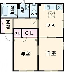コスモスハウス・Ｓ　Ａ棟 1階2DKの間取り