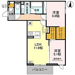 東武伊勢崎線 新田駅 徒歩3分の賃貸アパート 3階2LDKの間取り