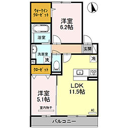 ルシエル　メイキラ　Ａ棟 2階2LDKの間取り