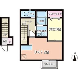 プレモリー長町南Ａ 2階1DKの間取り