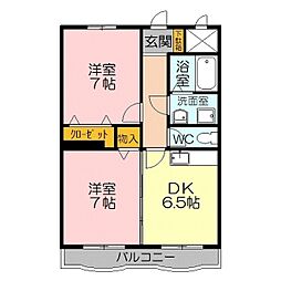 ソアニエIII 1階2DKの間取り