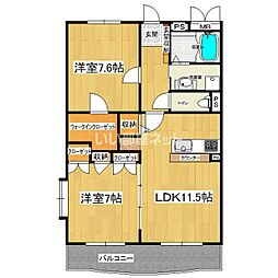 秩父鉄道 武川駅 徒歩9分の賃貸マンション 3階2LDKの間取り