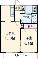 ルーエ富沢 2階1LDKの間取り