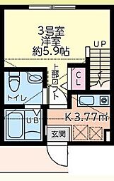 クレール霞 2階1Kの間取り