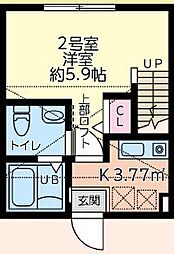 クレール霞 2階1Kの間取り