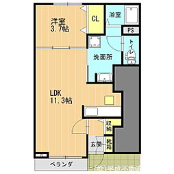 JR豊肥本線 武蔵塚駅 徒歩14分の賃貸アパート 1階1LDKの間取り