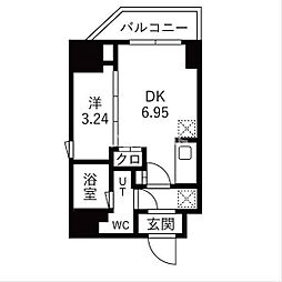 ＴＲＡＤＩＳ森下 2階1DKの間取り