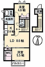 ヴァンベールＭ 2階2LDKの間取り