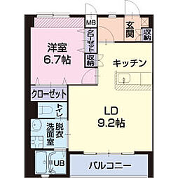 Plaisir　B 2階1LDKの間取り