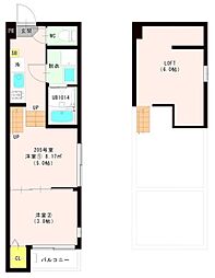 ハーモニーテラス西中田VIII 2階2Kの間取り