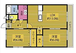 ガーデンハイツ 2階2LDKの間取り