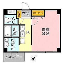 三記マンション紺屋町 2階1Kの間取り