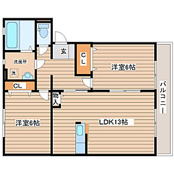 メゾンソレイユ 2階2LDKの間取り