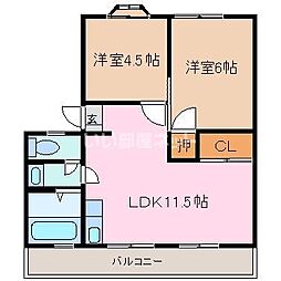 森ビル 3階2LDKの間取り