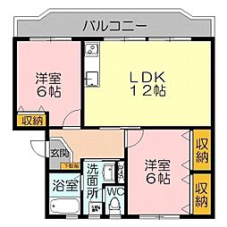 久埜マンション2号棟 3階2LDKの間取り