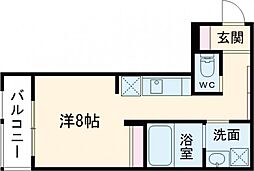 リユニオン三条 2階ワンルームの間取り