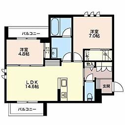 グレイス角三島 3階2LDKの間取り