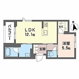 ＳｈａＭａｉｓｏｎ神通町 2階1LDKの間取り