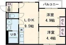 D porta iris 2階2LDKの間取り