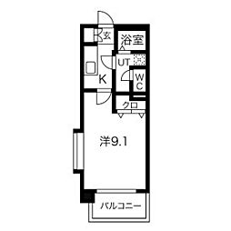 リビングステージ広瀬川 5階1Kの間取り