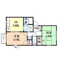 コーポフレグランス 2階2DKの間取り