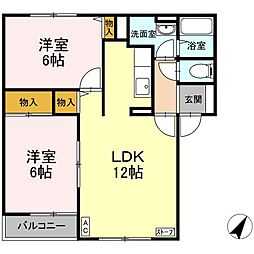 エスポワール 1階2LDKの間取り