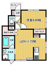 グランデドゥ 1階1LDKの間取り