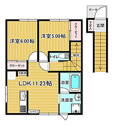 グランデドゥ 2階2LDKの間取り