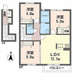 シャーメゾン・ル・プレ　Ａ棟 2階3LDKの間取り