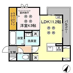 (仮称)D-ROOM新屋敷 2階1LDKの間取り
