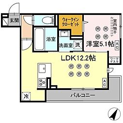 (仮称)D-ROOM新屋敷 3階1LDKの間取り