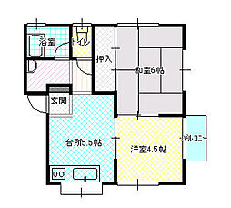 サザンハイツ 2階2DKの間取り