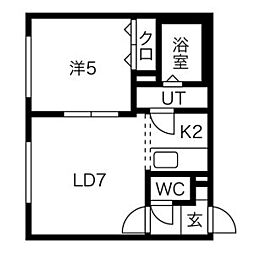 プルメリア栄通 1階1LDKの間取り