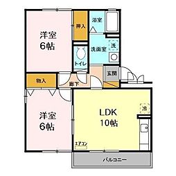 アムールコート　ＡＢ 2階2LDKの間取り