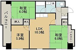 熊本市電A系統 交通局前駅 徒歩9分の賃貸マンション 5階3LDKの間取り