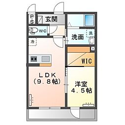 クレシェンテ 2階1LDKの間取り