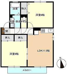 ジュネスIII 2階2LDKの間取り