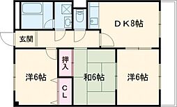 近鉄京都線 興戸駅 徒歩13分の賃貸マンション 2階3DKの間取り